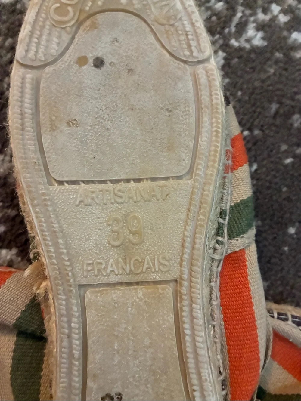 Made in France Striped Slip-On Espadrilles in Green, Orange, Black & Cream